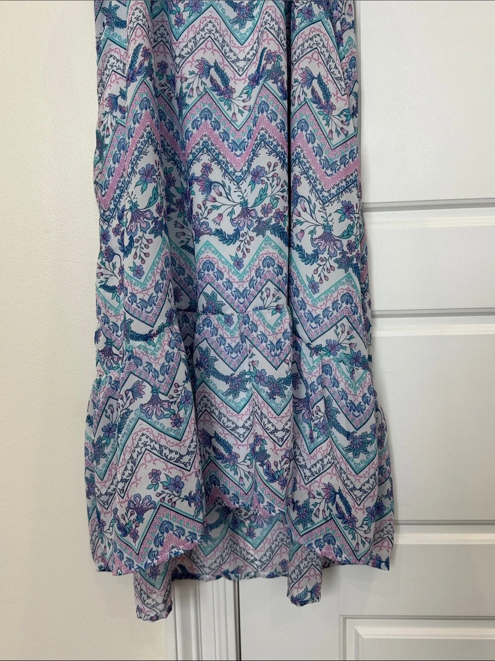 Girl’s Midi Dress Paisley Floral Design Spaghetti Strap sz XXL (16) Purple Blue